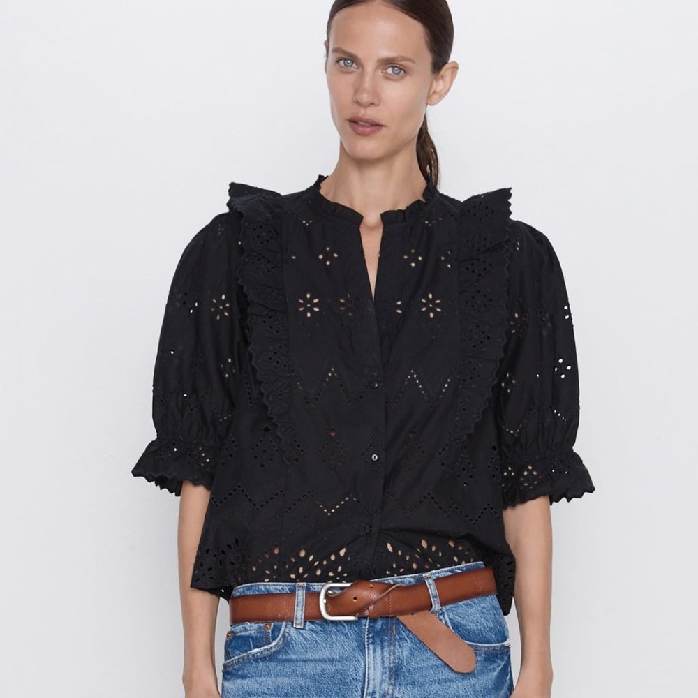 ZARA Openwork Embroidery Shirt